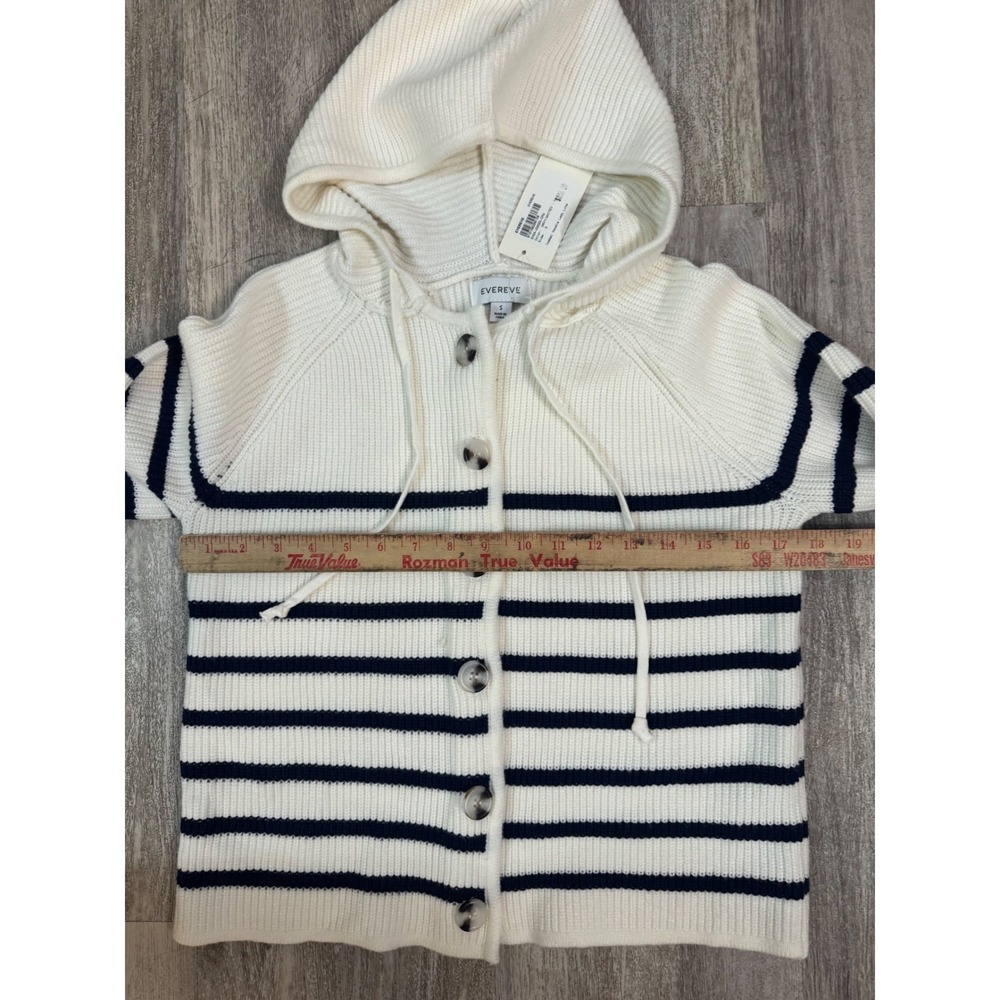 Evereve Isabel Hoodie Cardigan Cream Navy Stripe Drawstring Button Front Size S - Picture 5 of 7